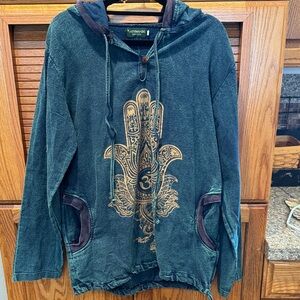 Kathmandu Blue Hoodie with Gold Design